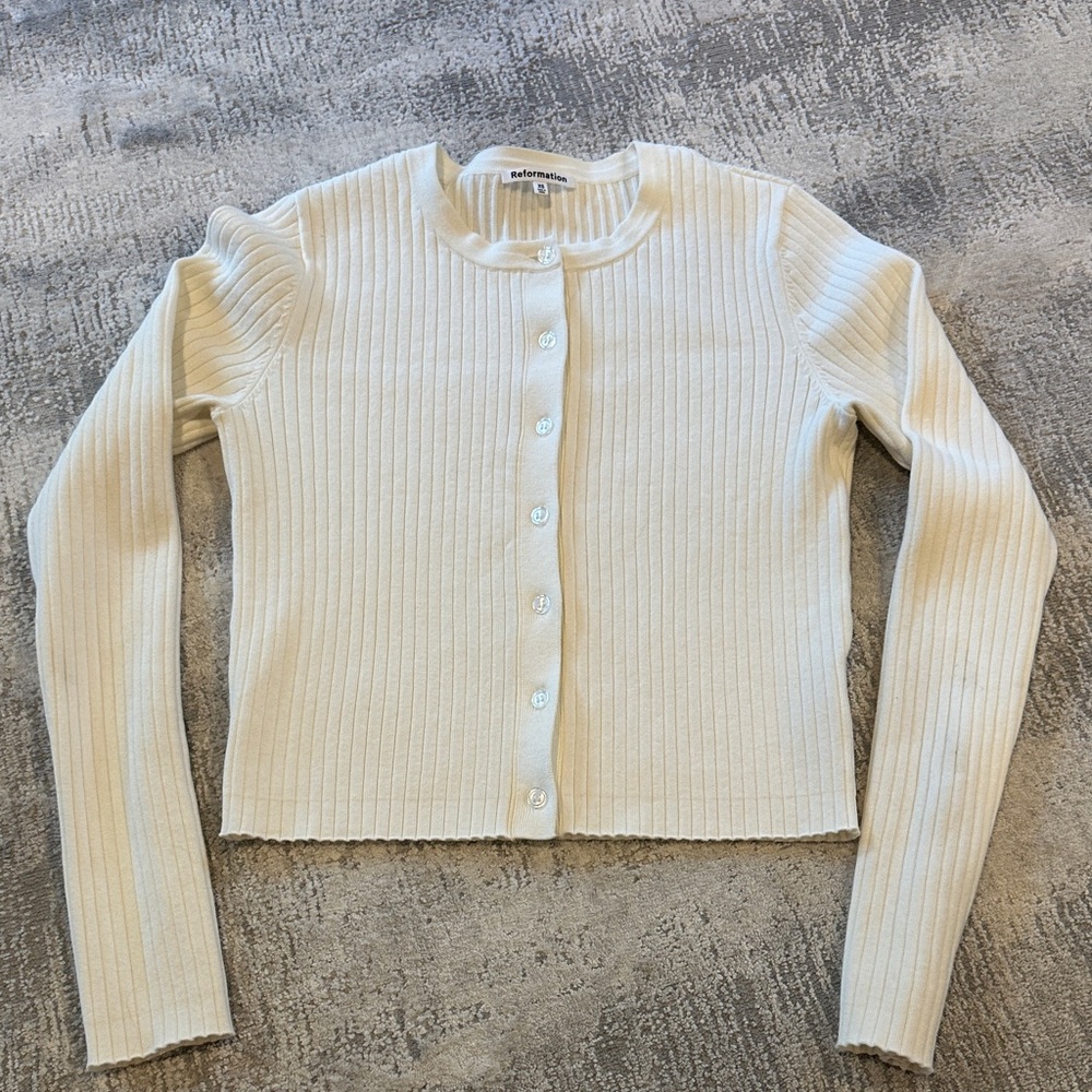 Reformation off white ribbed cotton cardigan
